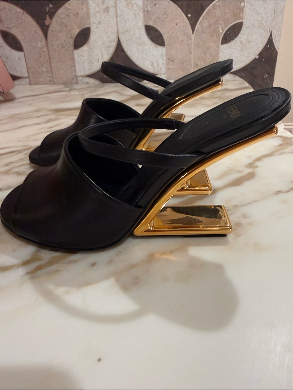Fendi Black Leather Slide Sandals